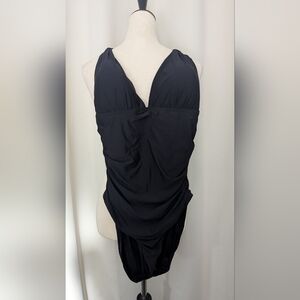 Calvin Klein Brand New Black Swimsuit, Size 14, Side Rushing And Halter Neck